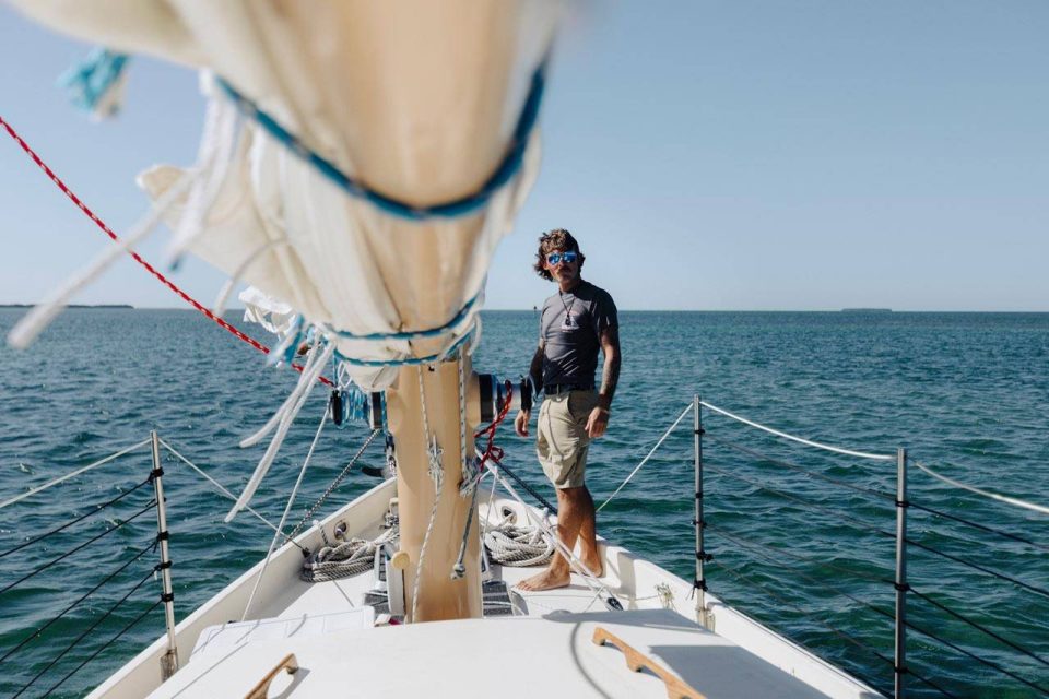 Member of the Danger Charters sailing crew aboard a schooner in Key West